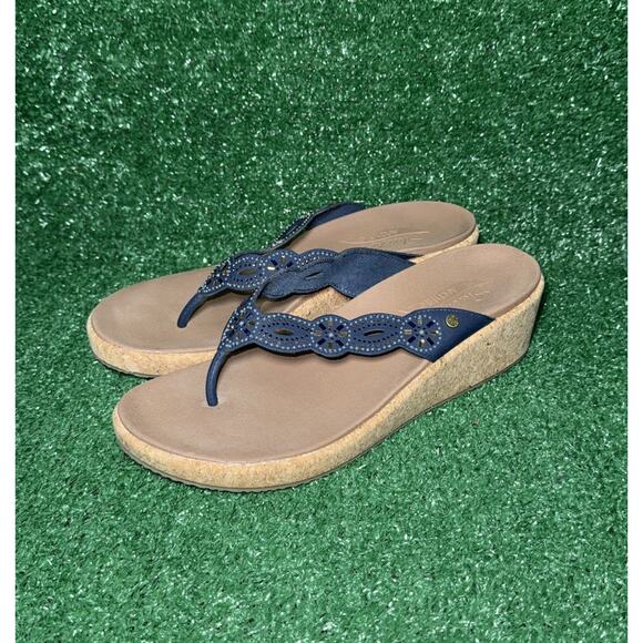 Sketchers Womens Arch Fit Sandals Size 11 Wedge Gems Cork Blue Rhinestones (NWT) - Picture 3 of 8